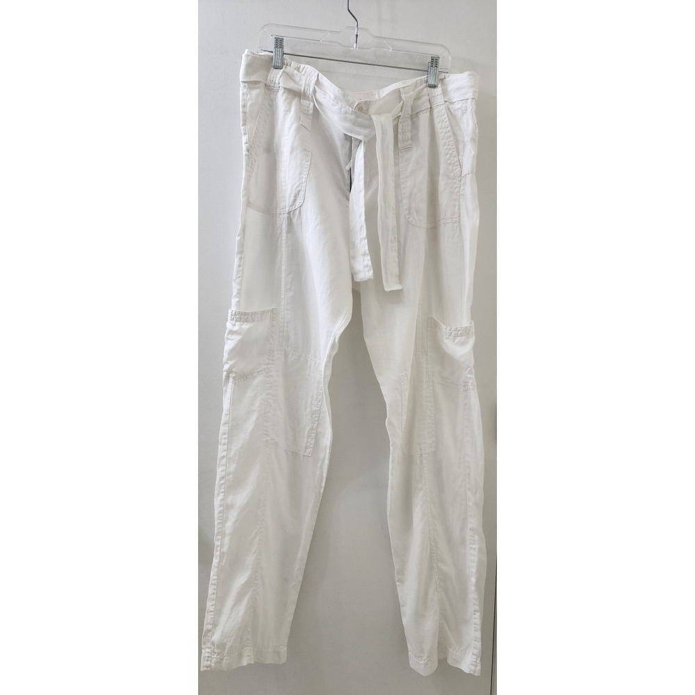 Pete & Greta Johnny Was White Linen Cargo Pants High Rise Tie Waist Size 14